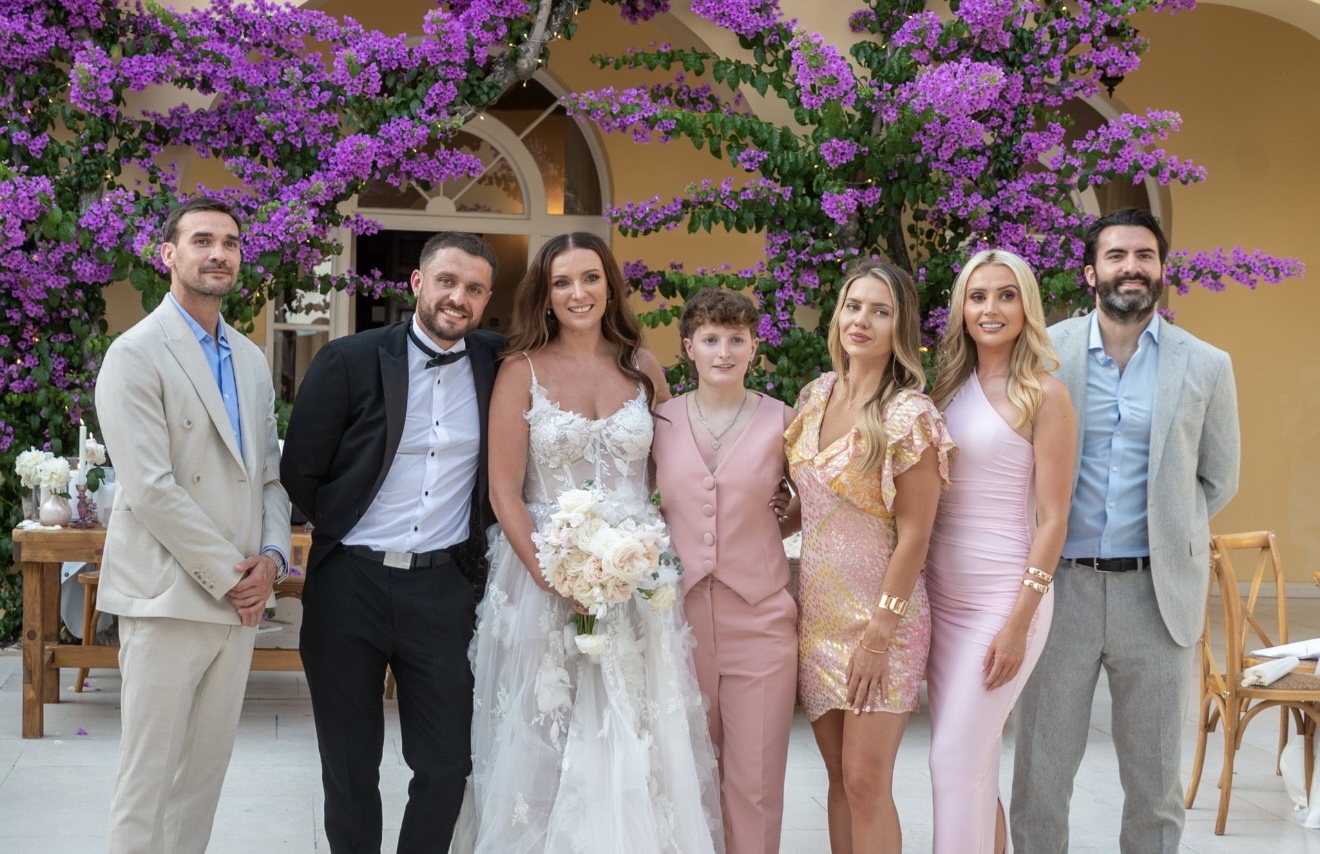 Family together at a wedding celebration
