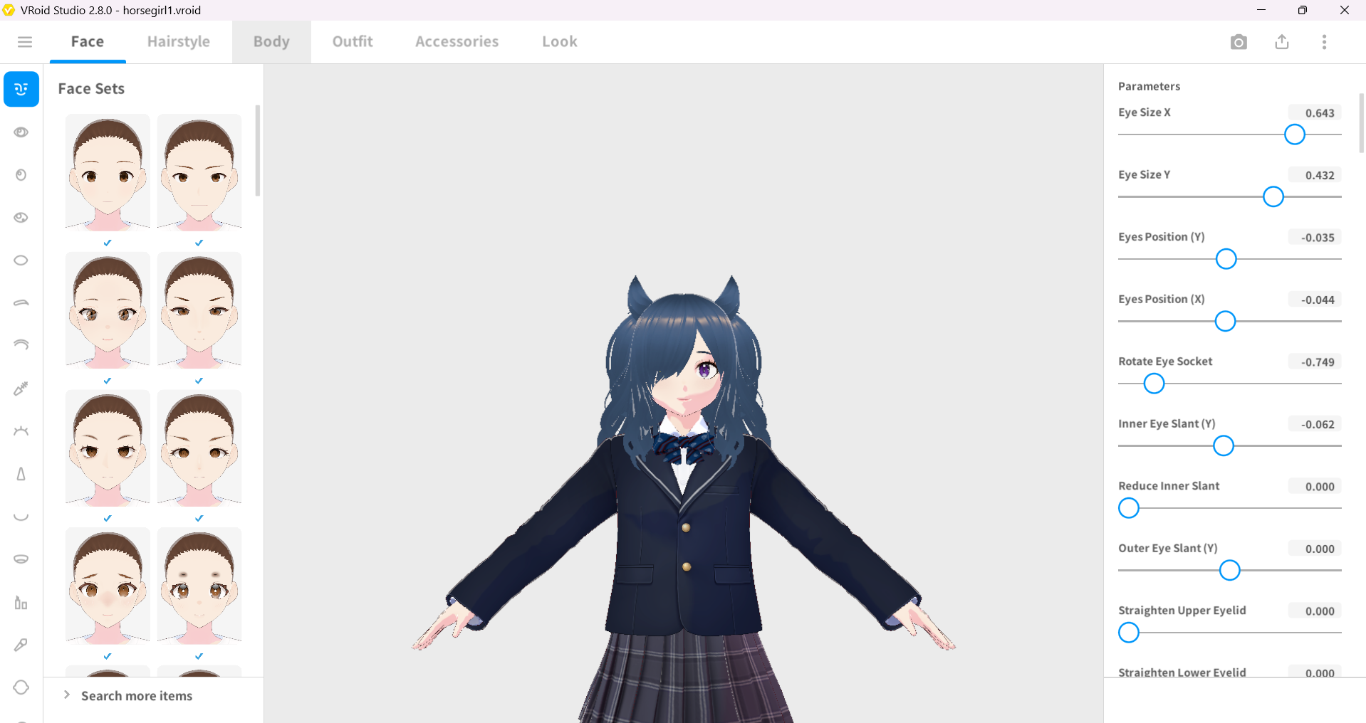 screenshot of vroid studio character creation