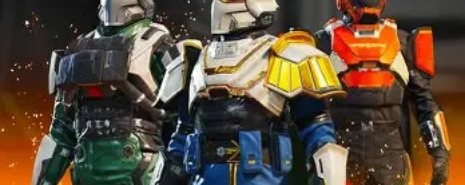 a display of three different armours availible in helldivers 2