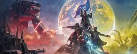 an official graphic displaying a group of enemies of multiple factions attacking a squad of helldivers
